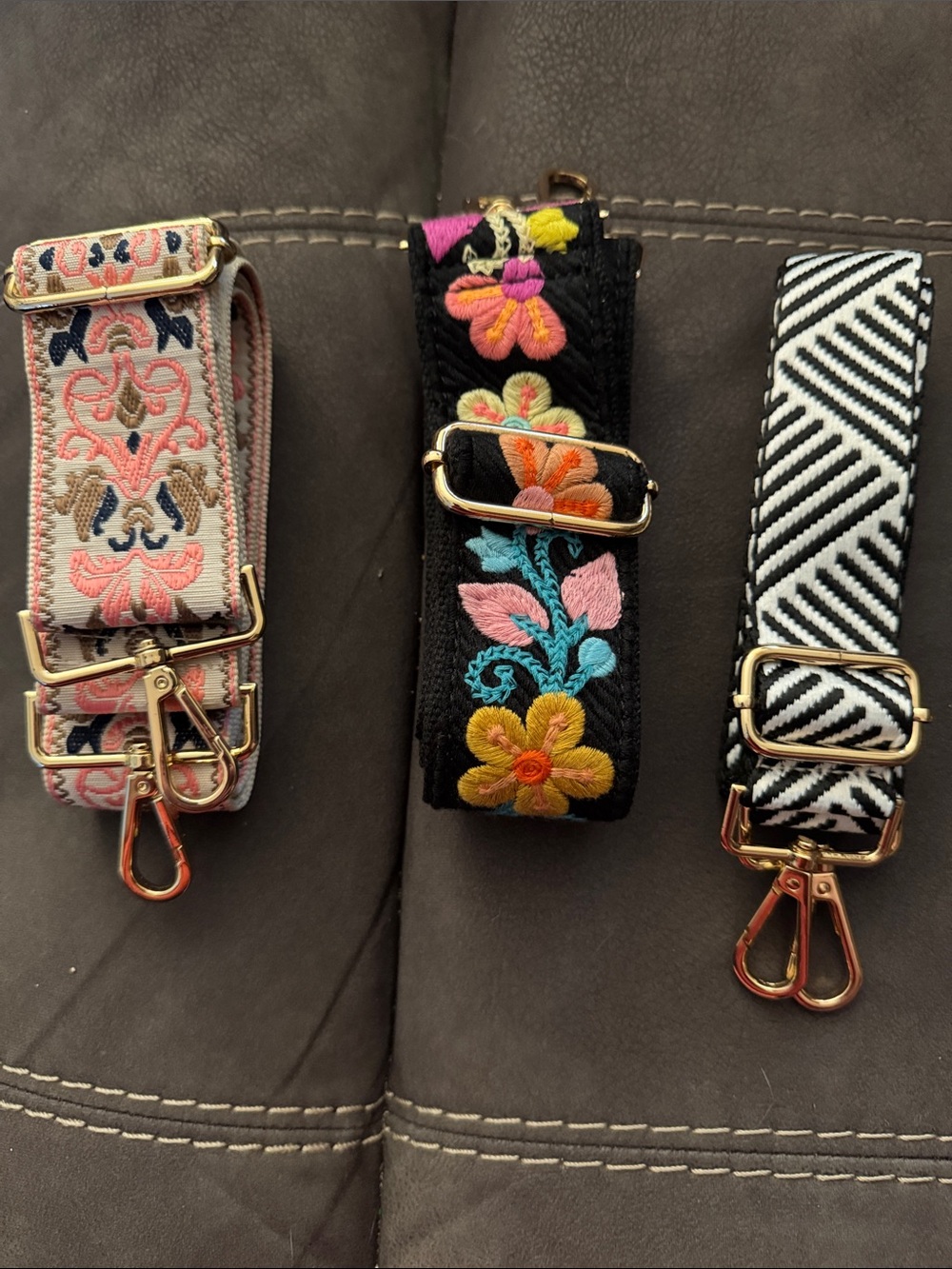 Adjustable Floral Embroidered Black Bag Strap Lot - Versatile Replacement Straps